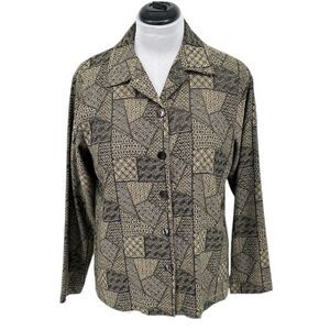 Chico's Design‎ Black Bronze Geometric Pattern Button-Up Jacket Blazer SZ 2/L/12